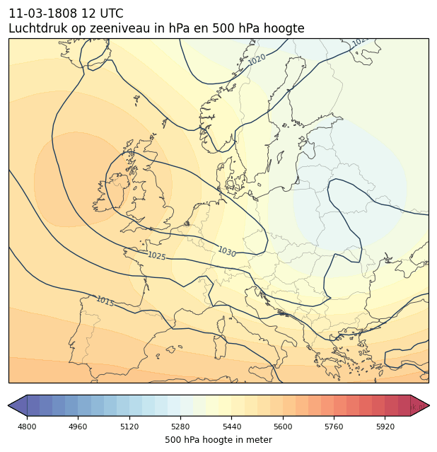 Weerkaart van 11 maart 1808 om 12 UTC