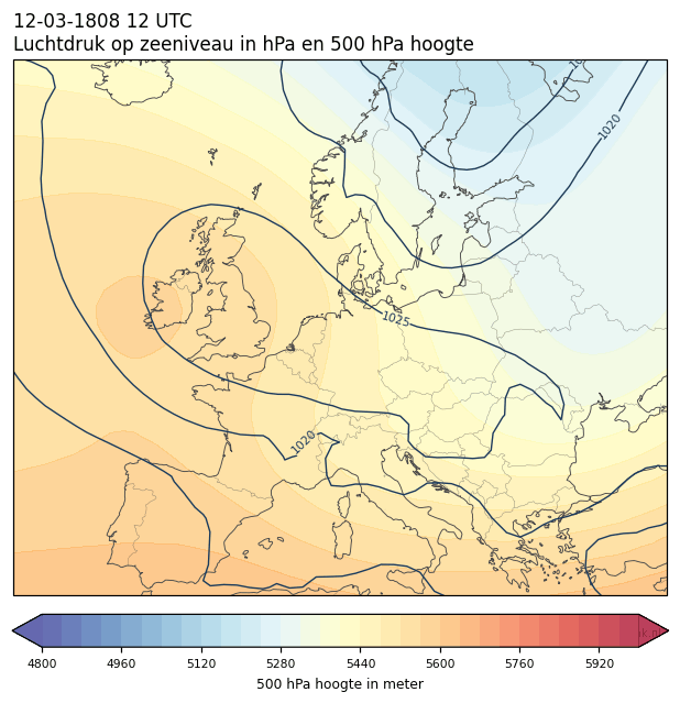 Weerkaart van 12 maart 1808 om 12 UTC