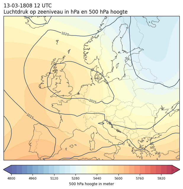 Weerkaart van 13 maart 1808 om 12 UTC