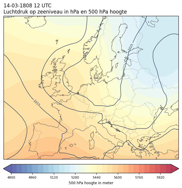 Weerkaart van 14 maart 1808 om 12 UTC