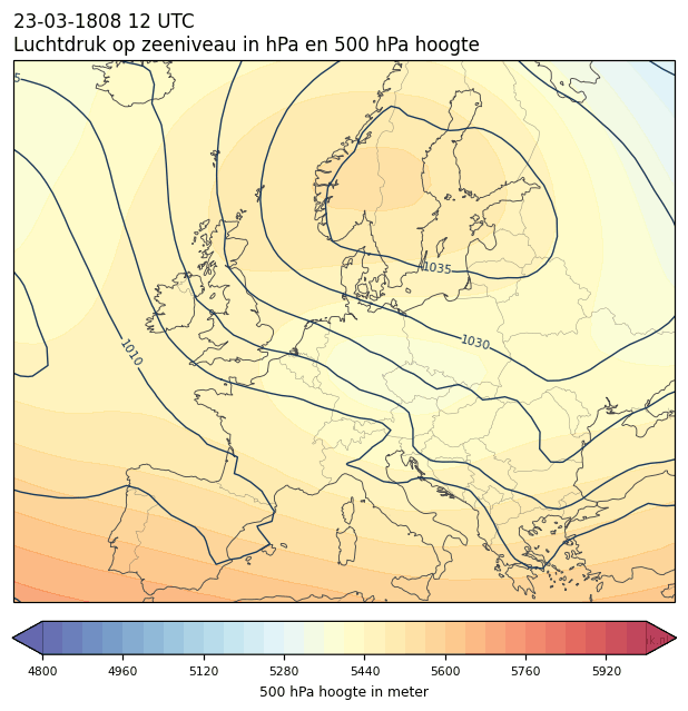 Weerkaart van 23 maart 1808 om 12 UTC