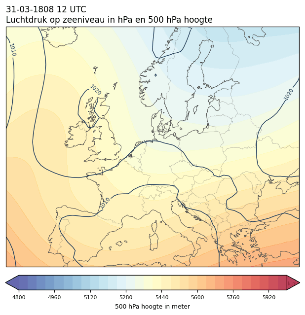Weerkaart van 31 maart 1808 om 12 UTC
