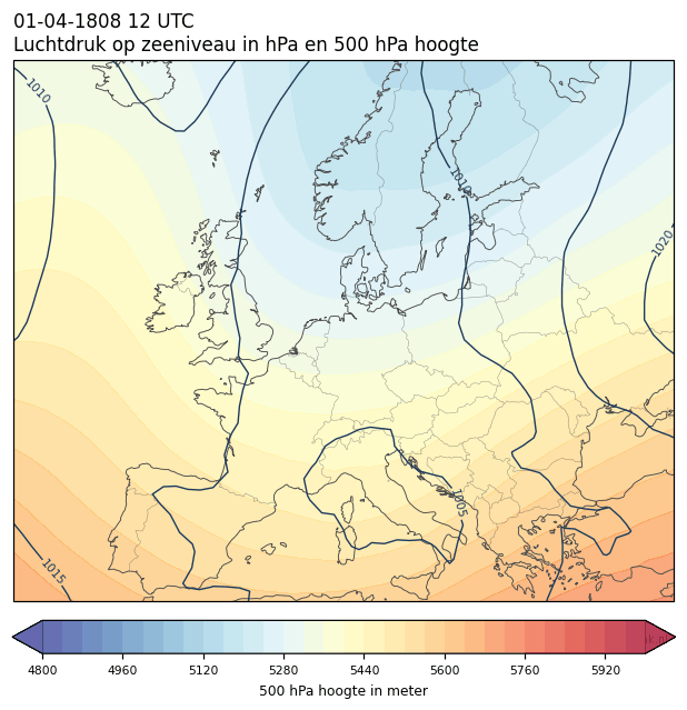 Weerkaart van 1 april 1808 om 12 UTC