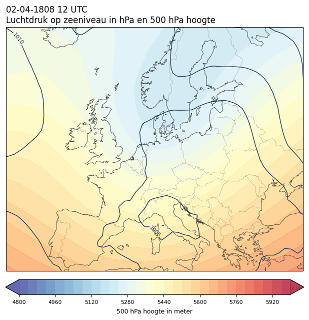 Weerkaart van 2 april 1808 om 12 UTC