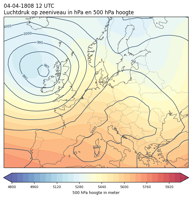 Weerkaart van 4 april 1808 om 12 UTC