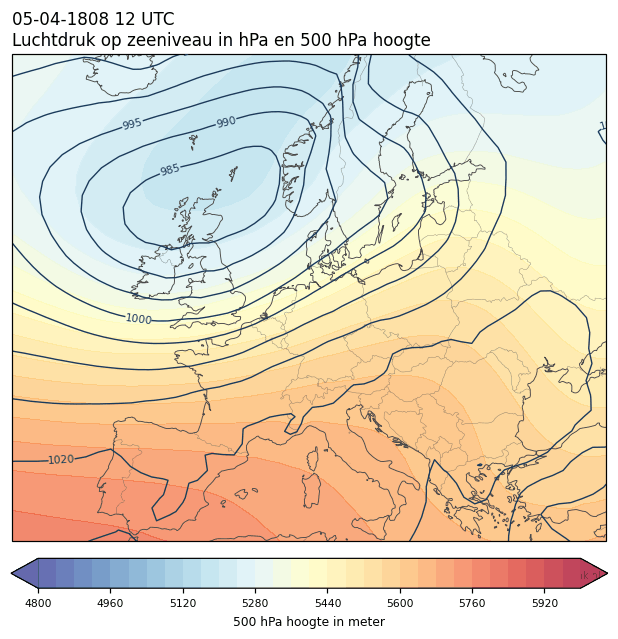 Weerkaart van 5 april 1808 om 12 UTC