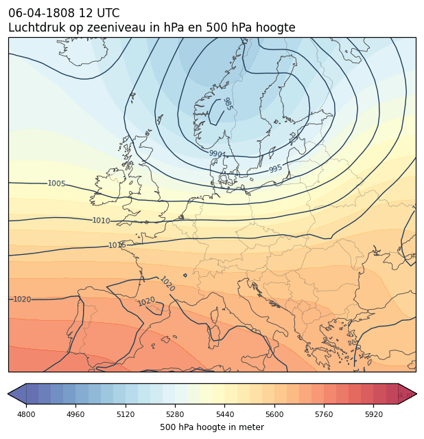 Weerkaart van 6 april 1808 om 12 UTC