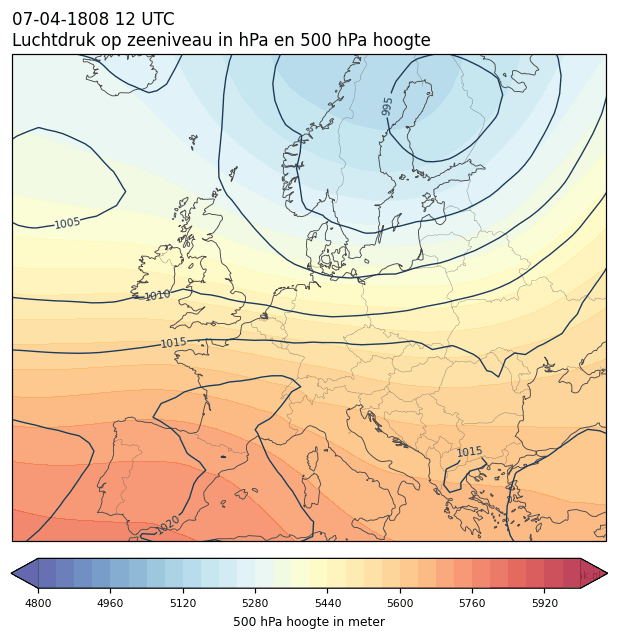 Weerkaart van 7 april 1808 om 12 UTC