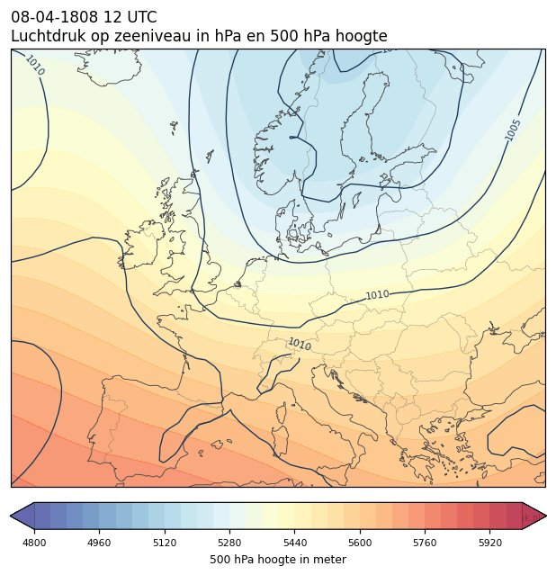 Weerkaart van 8 april 1808 om 12 UTC