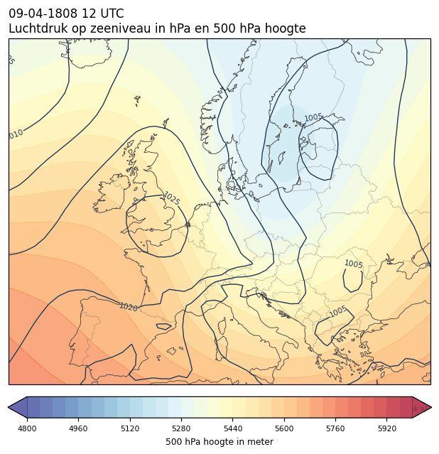 Weerkaart van 9 april 1808 om 12 UTC