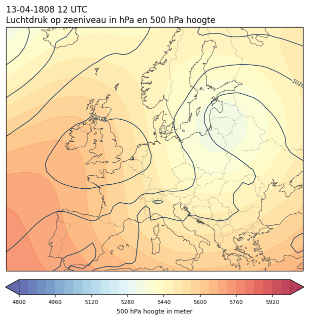 Weerkaart van 13 april 1808 om 12 UTC