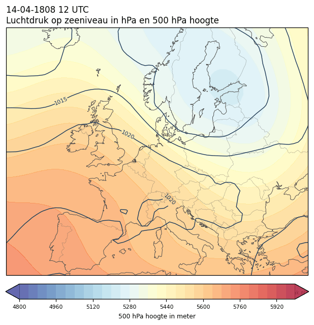 Weerkaart van 14 april 1808 om 12 UTC