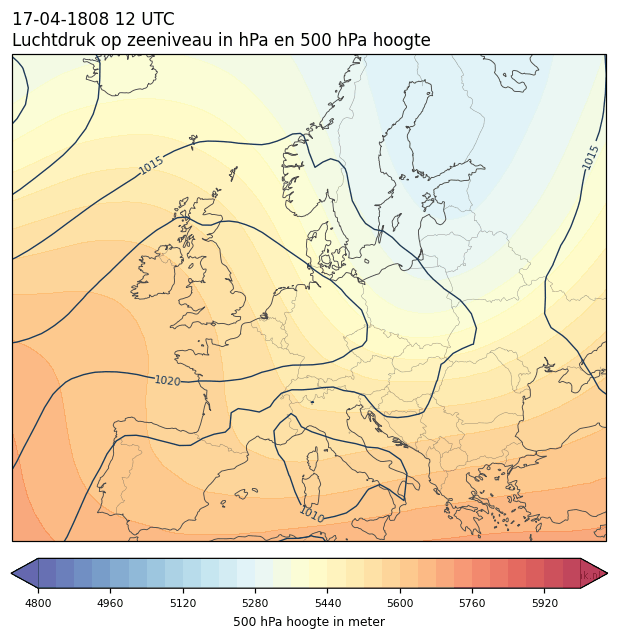 Weerkaart van 17 april 1808 om 12 UTC