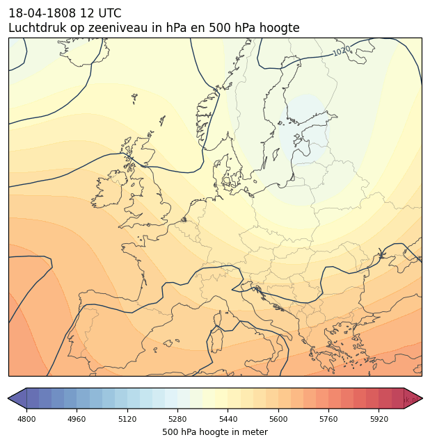 Weerkaart van 18 april 1808 om 12 UTC