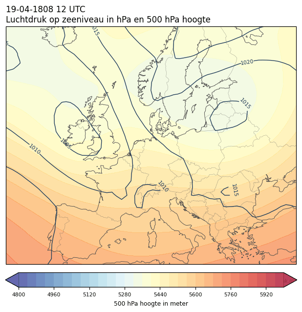 Weerkaart van 19 april 1808 om 12 UTC