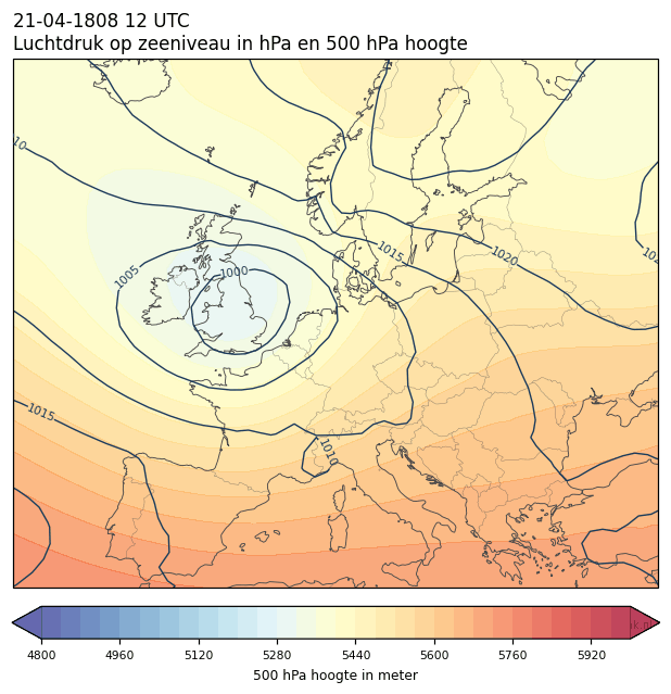Weerkaart van 21 april 1808 om 12 UTC