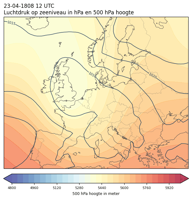 Weerkaart van 23 april 1808 om 12 UTC