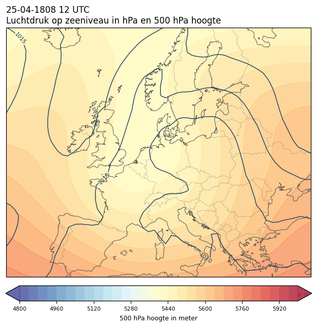 Weerkaart van 25 april 1808 om 12 UTC