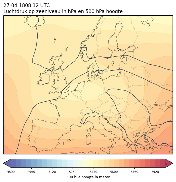 Weerkaart van 27 april 1808 om 12 UTC