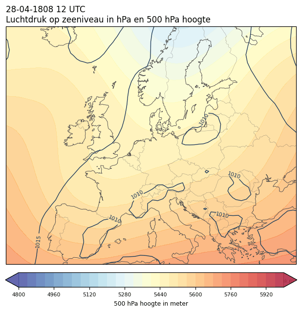 Weerkaart van 28 april 1808 om 12 UTC