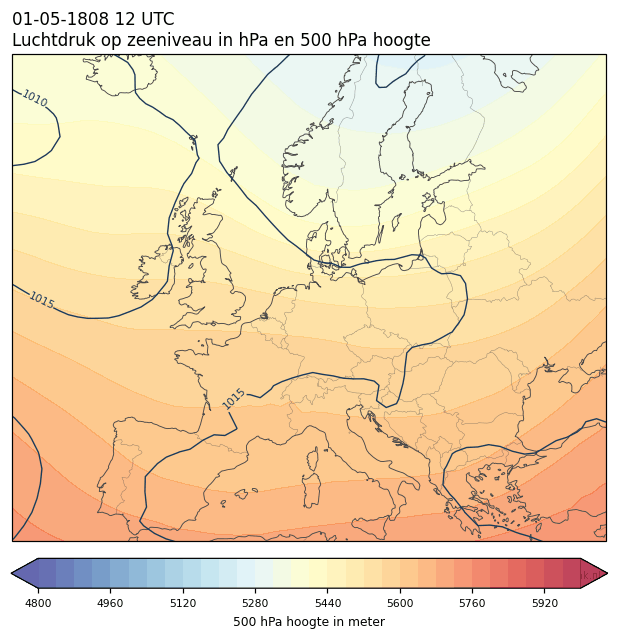 Weerkaart van 1 mei 1808 om 12 UTC