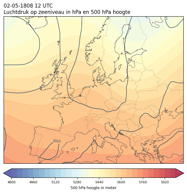 Weerkaart van 2 mei 1808 om 12 UTC