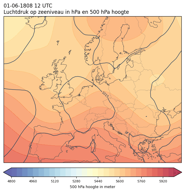 Weerkaart van 1 juni 1808 om 12 UTC