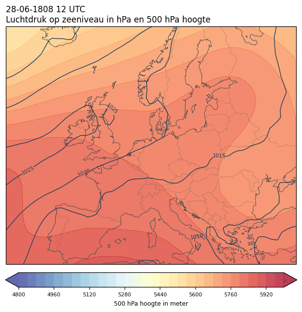 Weerkaart van 28 juni 1808 om 12 UTC