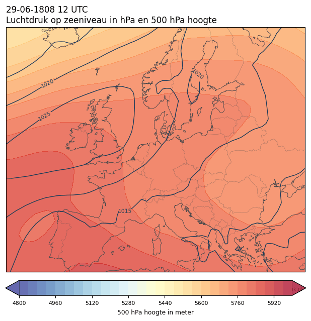 Weerkaart van 29 juni 1808 om 12 UTC