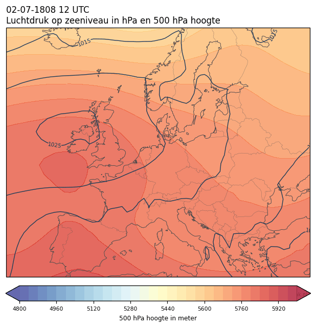 Weerkaart van 2 juli 1808 om 12 UTC