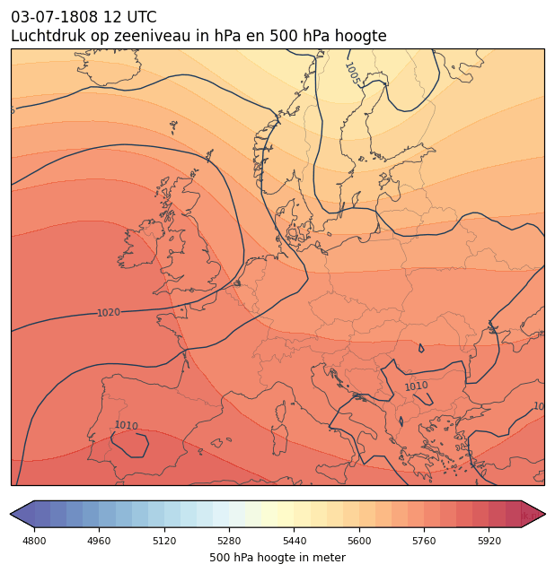 Weerkaart van 3 juli 1808 om 12 UTC