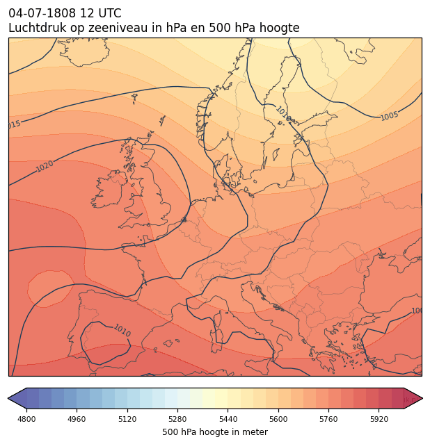 Weerkaart van 4 juli 1808 om 12 UTC