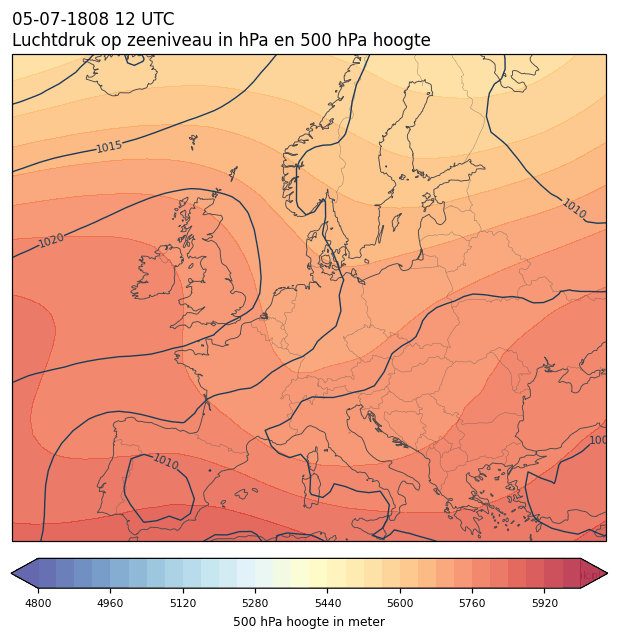 Weerkaart van 5 juli 1808 om 12 UTC