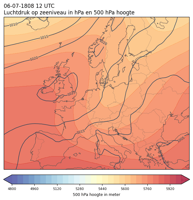 Weerkaart van 6 juli 1808 om 12 UTC