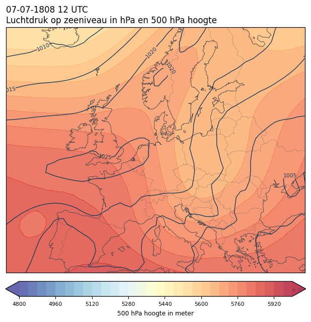 Weerkaart van 7 juli 1808 om 12 UTC