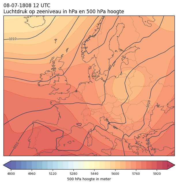Weerkaart van 8 juli 1808 om 12 UTC