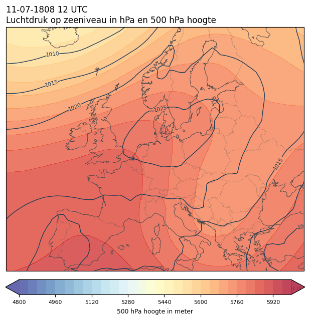 Weerkaart van 11 juli 1808 om 12 UTC