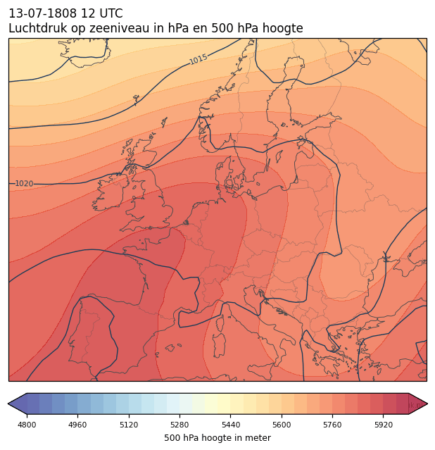 Weerkaart van 13 juli 1808 om 12 UTC