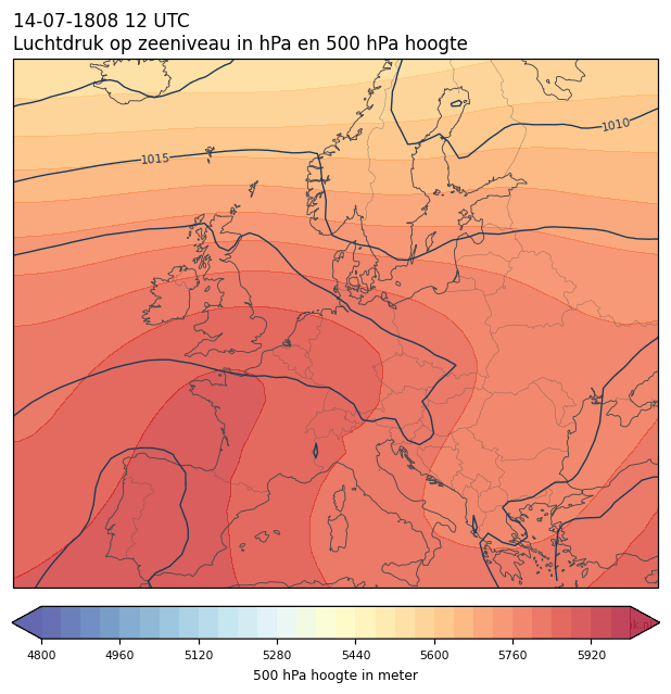 Weerkaart van 14 juli 1808 om 12 UTC