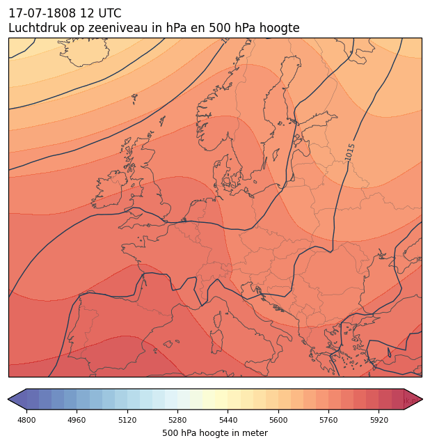 Weerkaart van 17 juli 1808 om 12 UTC