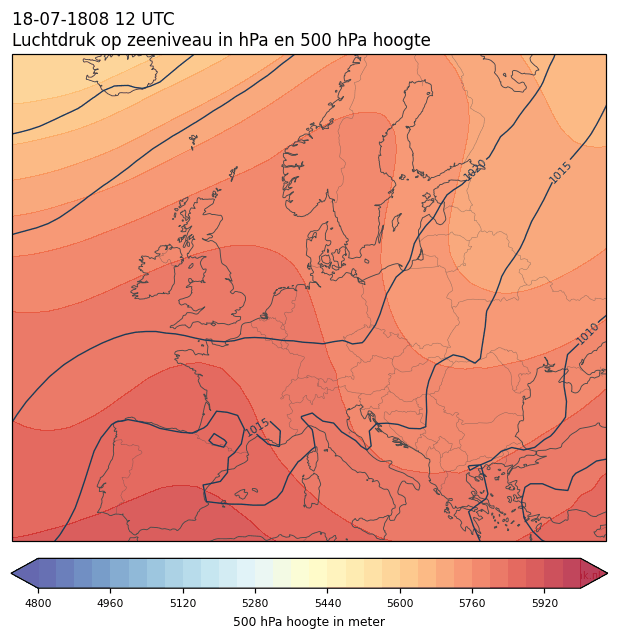 Weerkaart van 18 juli 1808 om 12 UTC