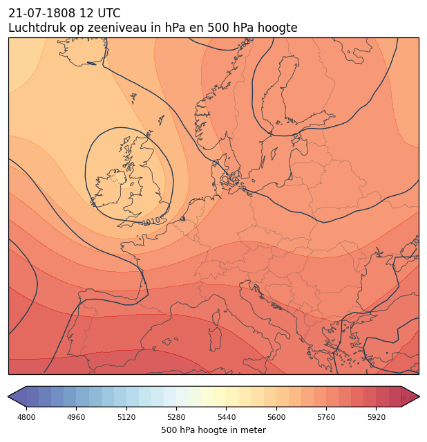 Weerkaart van 21 juli 1808 om 12 UTC