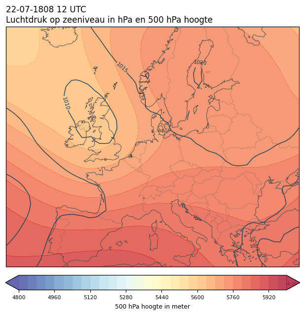Weerkaart van 22 juli 1808 om 12 UTC