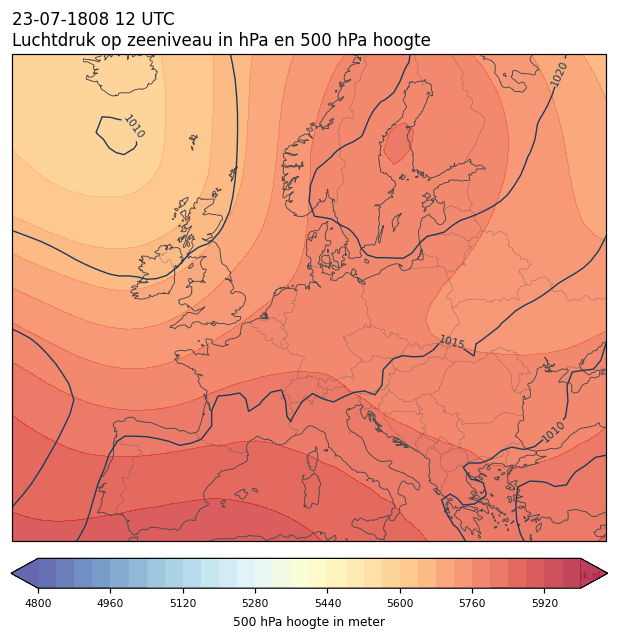 Weerkaart van 23 juli 1808 om 12 UTC