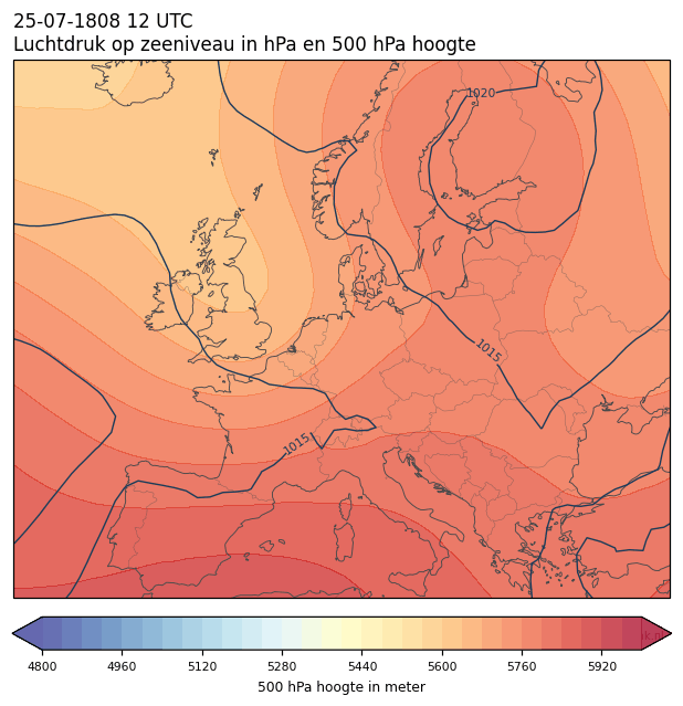 Weerkaart van 25 juli 1808 om 12 UTC