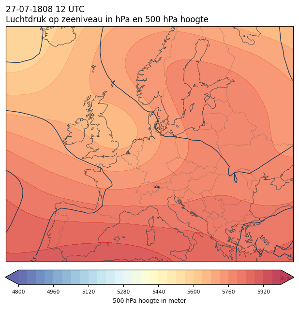 Weerkaart van 27 juli 1808 om 12 UTC