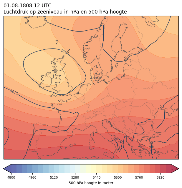 Weerkaart van 1 augustus 1808 om 12 UTC