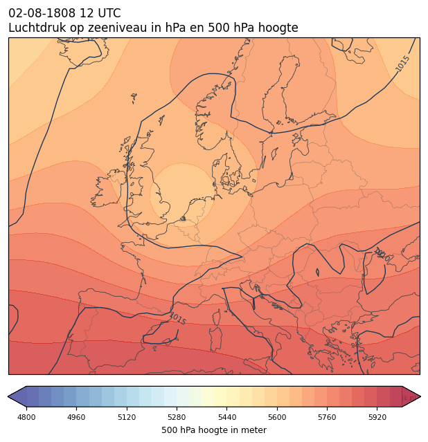 Weerkaart van 2 augustus 1808 om 12 UTC
