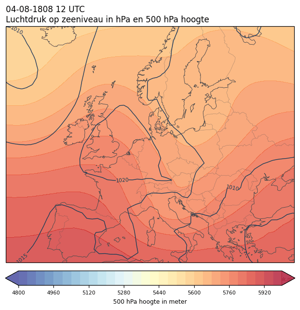 Weerkaart van 4 augustus 1808 om 12 UTC