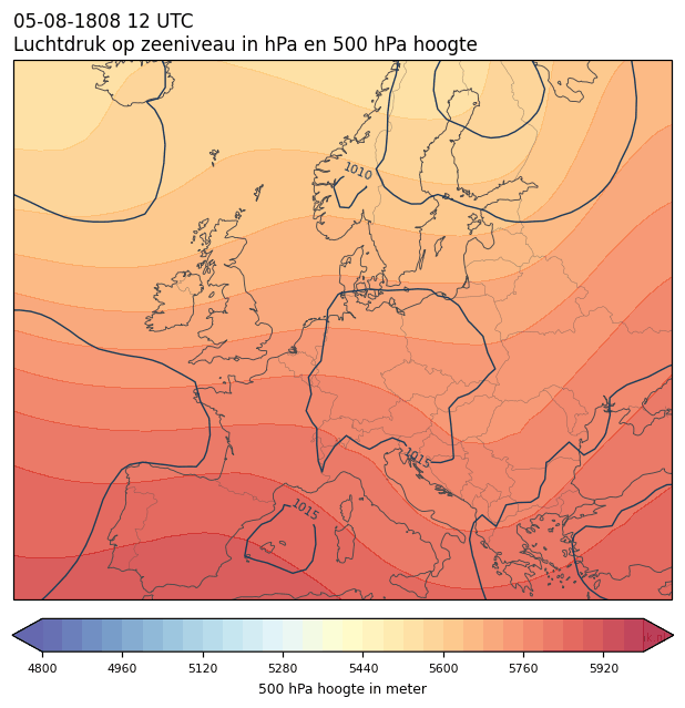Weerkaart van 5 augustus 1808 om 12 UTC